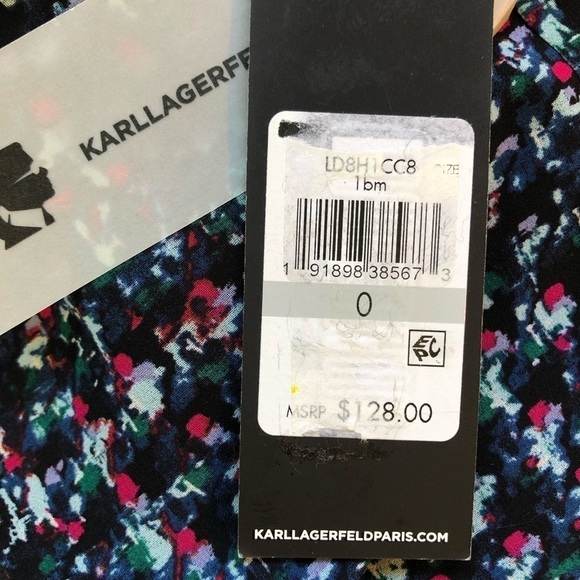 NWT Karl Lagerfeld sheath dress long sleeves chiffon abstract print 0 - Picture 9 of 10